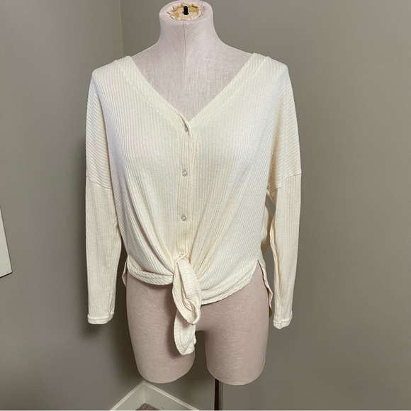 Z SUPPLY Ribbed Oversized Button Down Shirt Top Cream - Picture 2 of 8